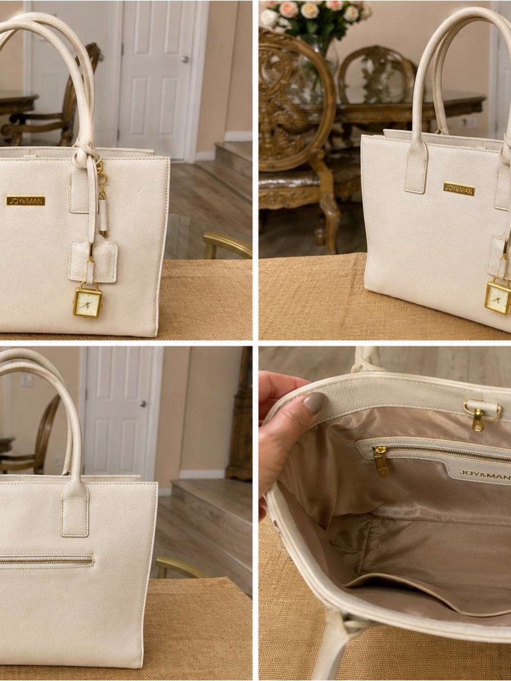 Joy & Iman Ivory Tote with Gold Hardware